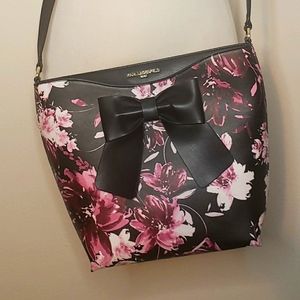 KARL LAGERFELD Black Floral Berry Bow Accent Crossbody Shoulder Bag Purse